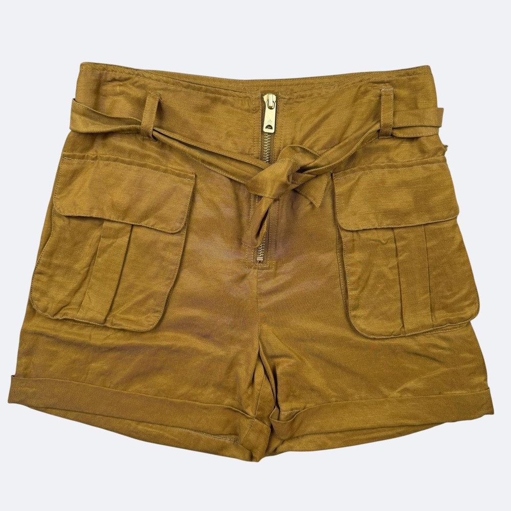 Scotch & Soda Shorts Girls 10 Brown Linen Lyocell Twill Cargo Belted Zip Pockets